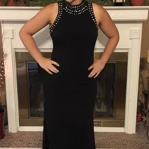 Black Sleeveless Prom Dress with Jeweled Neckline